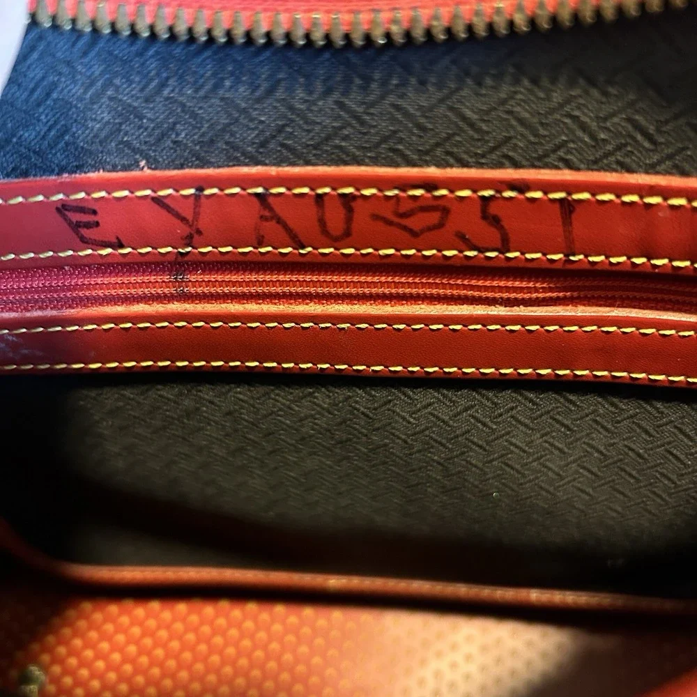 Dooney & Bourke Hobo Zip Top Red Perforated Leather Bag Footed Bottom EUC
